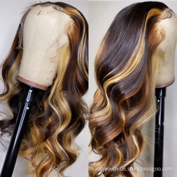 Beauty Youth P4/27 body wave frontal lace front wigs brazilian brown color human hair lace front ombre human wigs